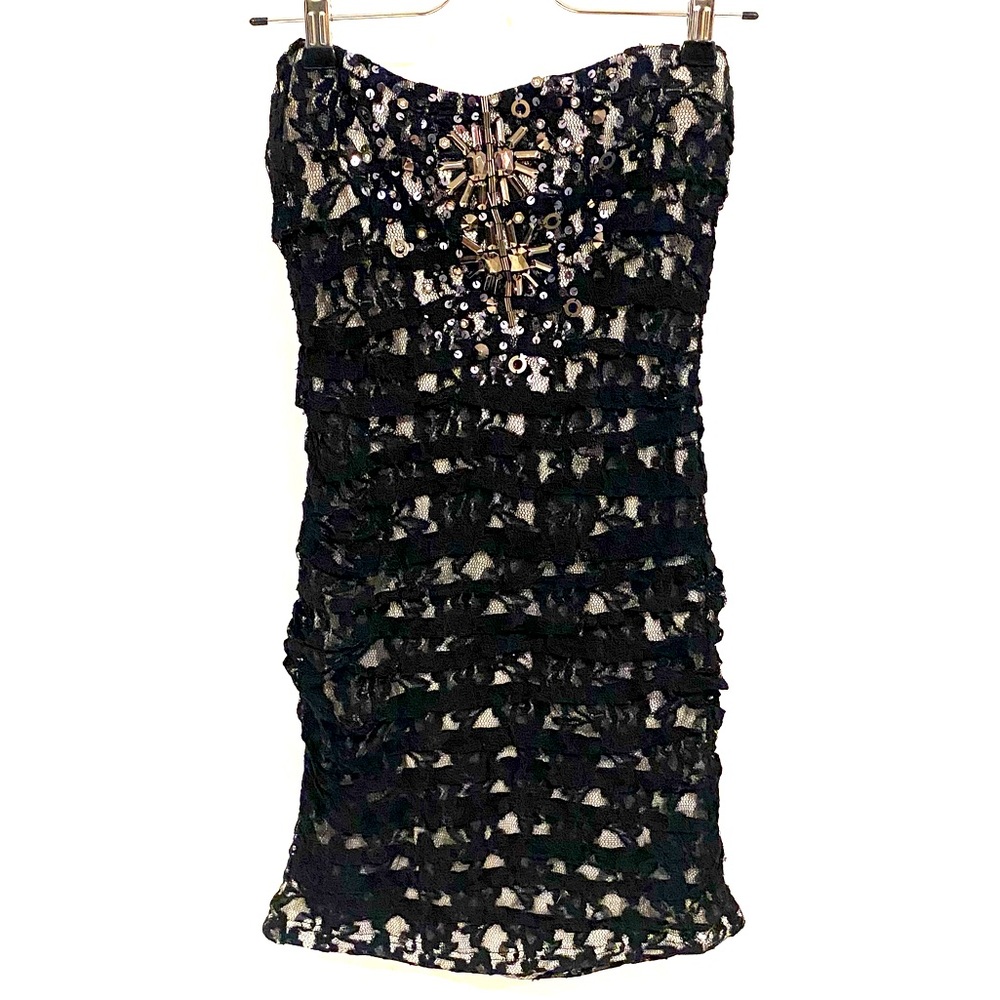 Black Lace Mini Dress with Beading
